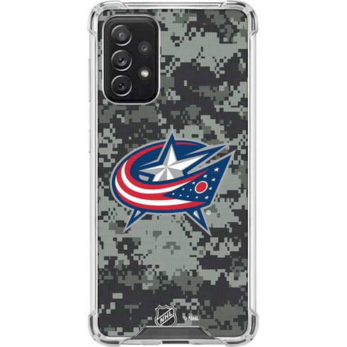 NHL Columbus Blue Jackets Camo Galaxy A72 5G Clear Case